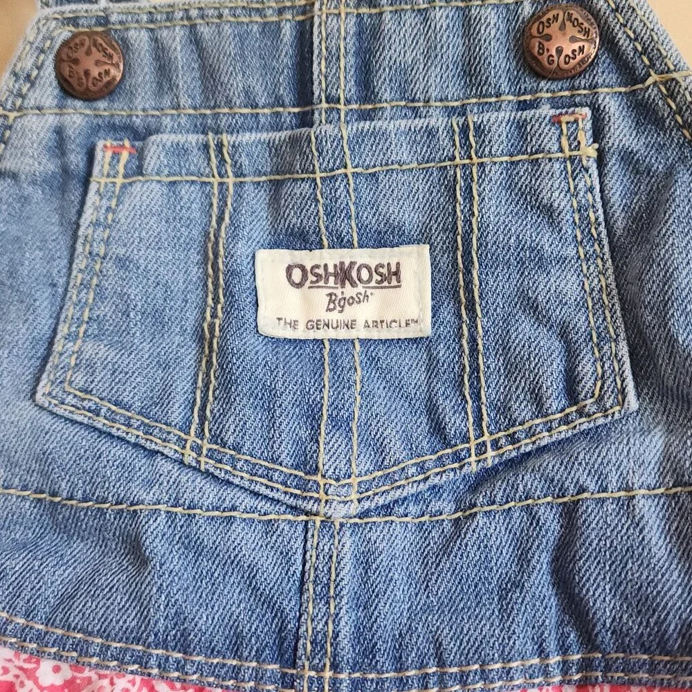 Oshkosh B'Gosh Jumper Dress Denim Pink White Floral Pocket Size 18 Months